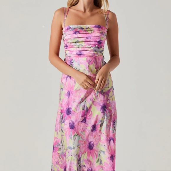 NEW ASTR Antlia Lime Green and Pink Floral Tropical Maxi Dress Small - Picture 6 of 8